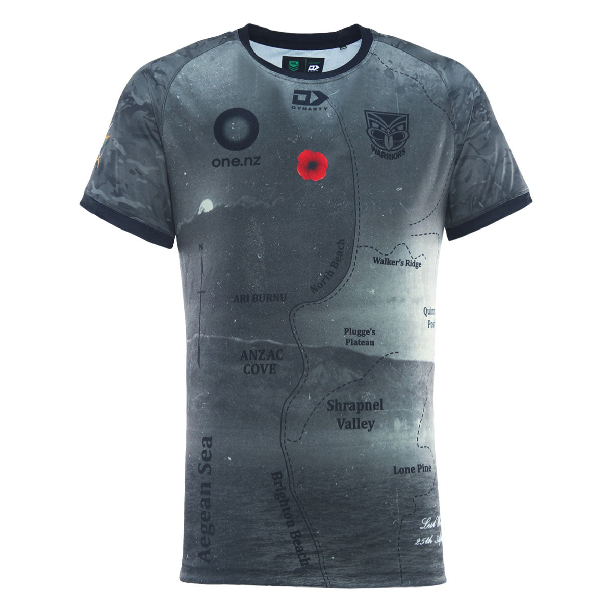 2025 New Zealand Warriors Mens ANZAC Round Warm Up Tee - Grey