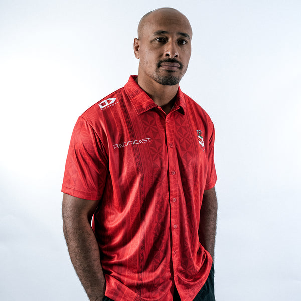 2025 Tonga Rugby League Mens Button Up Polo - Red