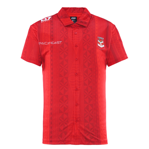2025 Tonga Rugby League Mens Button Up Polo - Red