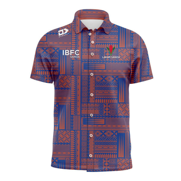 2025 Lakapi Samoa Button Up Shirt - Blue and Red